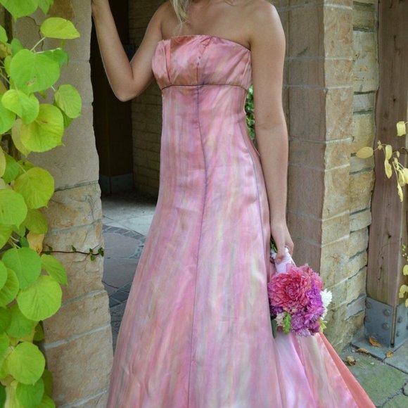 painted Vera Wang silk Wedding dress gown pink ivory white blush 2 4 6 8 purple - Picture 7 of 16